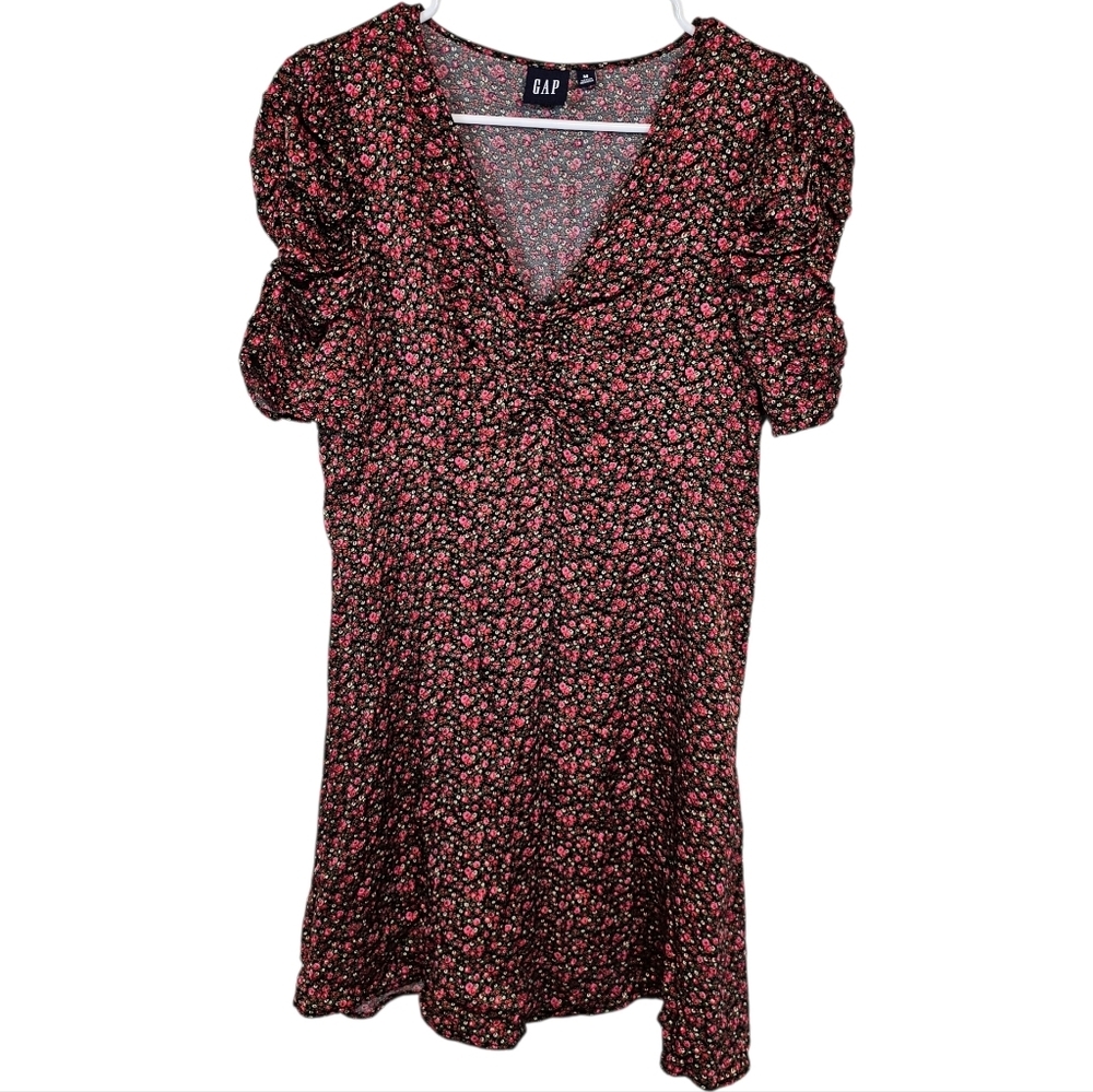 GAP Disty Floral Puff Sleeve Satin Mini Dress